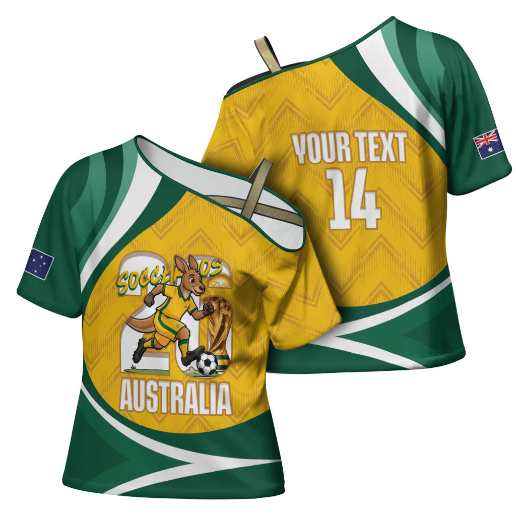 Australia 2026 Soccer Custom Cross Shoulder Shirt Go Socceroos Kangaroo Mascot Yellow Sporty
