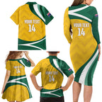 Australia 2026 Soccer Custom Family Matching Long Sleeve Bodycon Dress and Hawaiian Shirt Go Socceroos Kangaroo Mascot Yellow Sporty