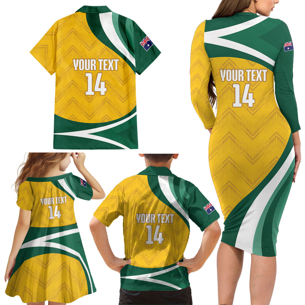Australia 2026 Soccer Custom Family Matching Long Sleeve Bodycon Dress and Hawaiian Shirt Go Socceroos Kangaroo Mascot Yellow Sporty