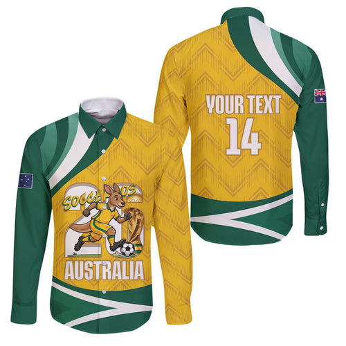 Australia 2026 Soccer Custom Family Matching Long Sleeve Bodycon Dress and Hawaiian Shirt Go Socceroos Kangaroo Mascot Yellow Sporty