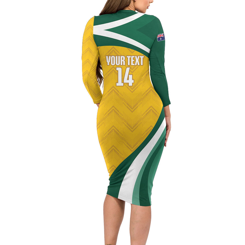 Australia 2026 Soccer Custom Family Matching Long Sleeve Bodycon Dress and Hawaiian Shirt Go Socceroos Kangaroo Mascot Yellow Sporty