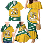 Australia 2026 Soccer Custom Family Matching Mermaid Dress and Hawaiian Shirt Go Socceroos Kangaroo Mascot Yellow Sporty