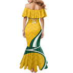 Australia 2026 Soccer Custom Family Matching Mermaid Dress and Hawaiian Shirt Go Socceroos Kangaroo Mascot Yellow Sporty