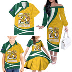 Australia 2026 Soccer Custom Family Matching Off The Shoulder Long Sleeve Dress and Hawaiian Shirt Go Socceroos Kangaroo Mascot Yellow Sporty