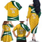 Australia 2026 Soccer Custom Family Matching Off The Shoulder Long Sleeve Dress and Hawaiian Shirt Go Socceroos Kangaroo Mascot Yellow Sporty