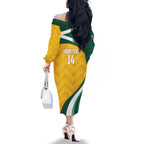 Australia 2026 Soccer Custom Family Matching Off The Shoulder Long Sleeve Dress and Hawaiian Shirt Go Socceroos Kangaroo Mascot Yellow Sporty