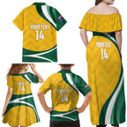 Australia 2026 Soccer Custom Family Matching Off Shoulder Maxi Dress and Hawaiian Shirt Go Socceroos Kangaroo Mascot Yellow Sporty