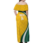 Australia 2026 Soccer Custom Family Matching Off Shoulder Maxi Dress and Hawaiian Shirt Go Socceroos Kangaroo Mascot Yellow Sporty