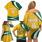 Australia 2026 Soccer Custom Family Matching Off Shoulder Short Dress and Hawaiian Shirt Go Socceroos Kangaroo Mascot Yellow Sporty