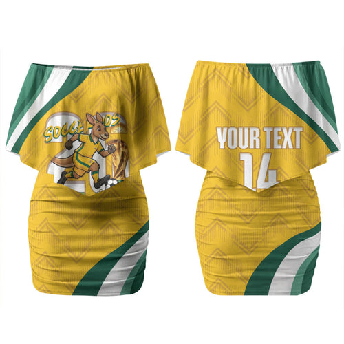 Australia 2026 Soccer Custom Family Matching Off Shoulder Short Dress and Hawaiian Shirt Go Socceroos Kangaroo Mascot Yellow Sporty