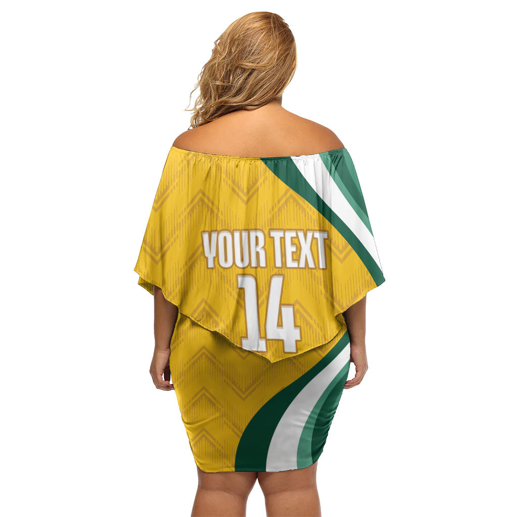 Australia 2026 Soccer Custom Family Matching Off Shoulder Short Dress and Hawaiian Shirt Go Socceroos Kangaroo Mascot Yellow Sporty