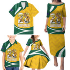 Australia 2026 Soccer Custom Family Matching Puletasi and Hawaiian Shirt Go Socceroos Kangaroo Mascot Yellow Sporty
