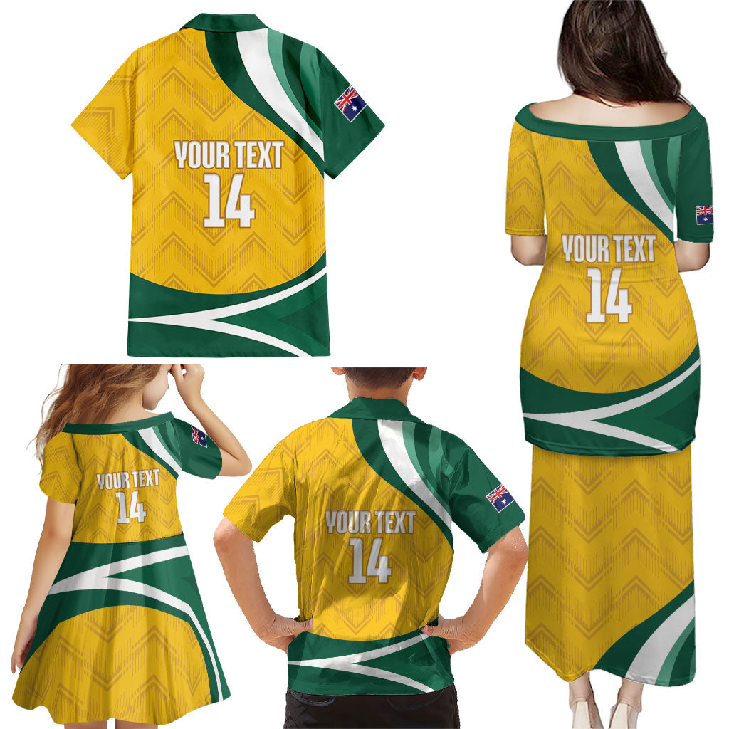 Australia 2026 Soccer Custom Family Matching Puletasi and Hawaiian Shirt Go Socceroos Kangaroo Mascot Yellow Sporty