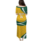 Australia 2026 Soccer Custom Family Matching Puletasi and Hawaiian Shirt Go Socceroos Kangaroo Mascot Yellow Sporty