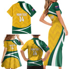 Australia 2026 Soccer Custom Family Matching Short Sleeve Bodycon Dress and Hawaiian Shirt Go Socceroos Kangaroo Mascot Yellow Sporty