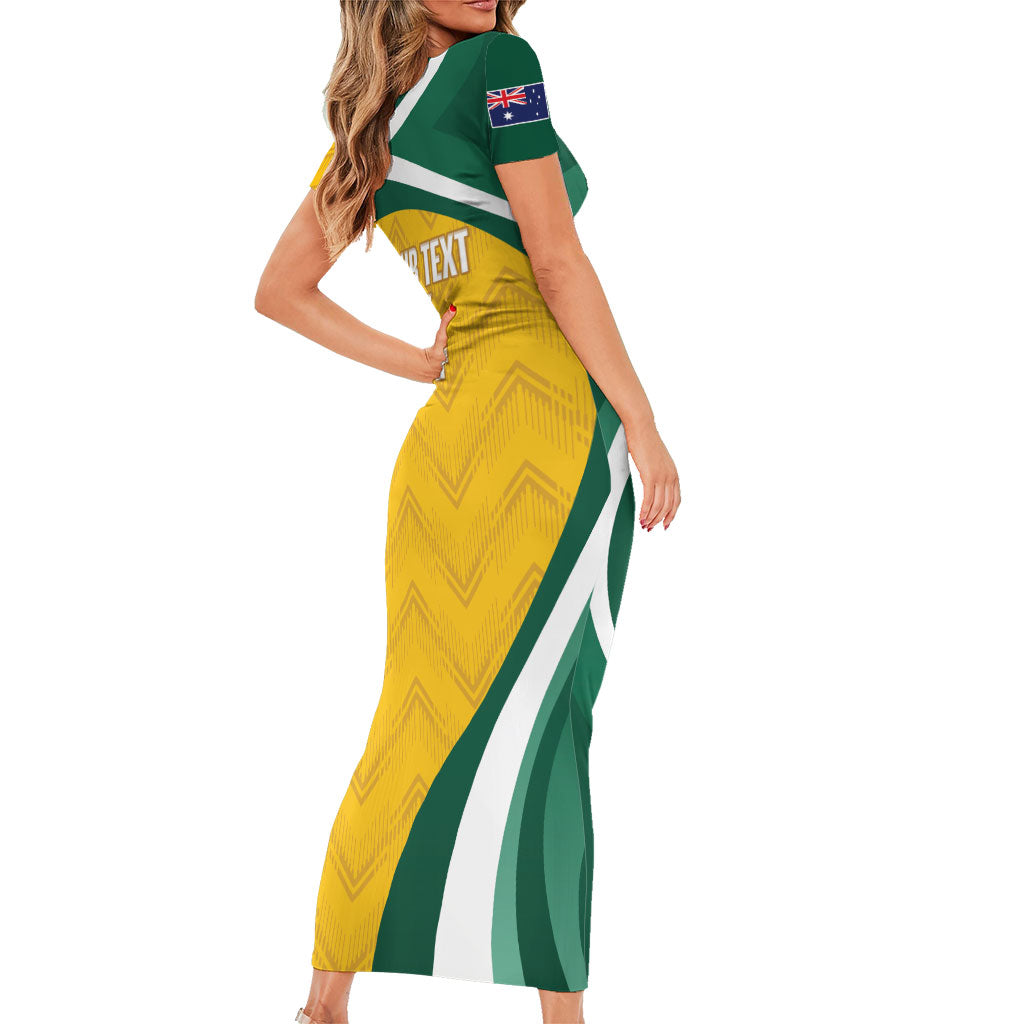 Australia 2026 Soccer Custom Family Matching Short Sleeve Bodycon Dress and Hawaiian Shirt Go Socceroos Kangaroo Mascot Yellow Sporty