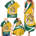 Australia 2026 Soccer Custom Family Matching Summer Maxi Dress and Hawaiian Shirt Go Socceroos Kangaroo Mascot Yellow Sporty