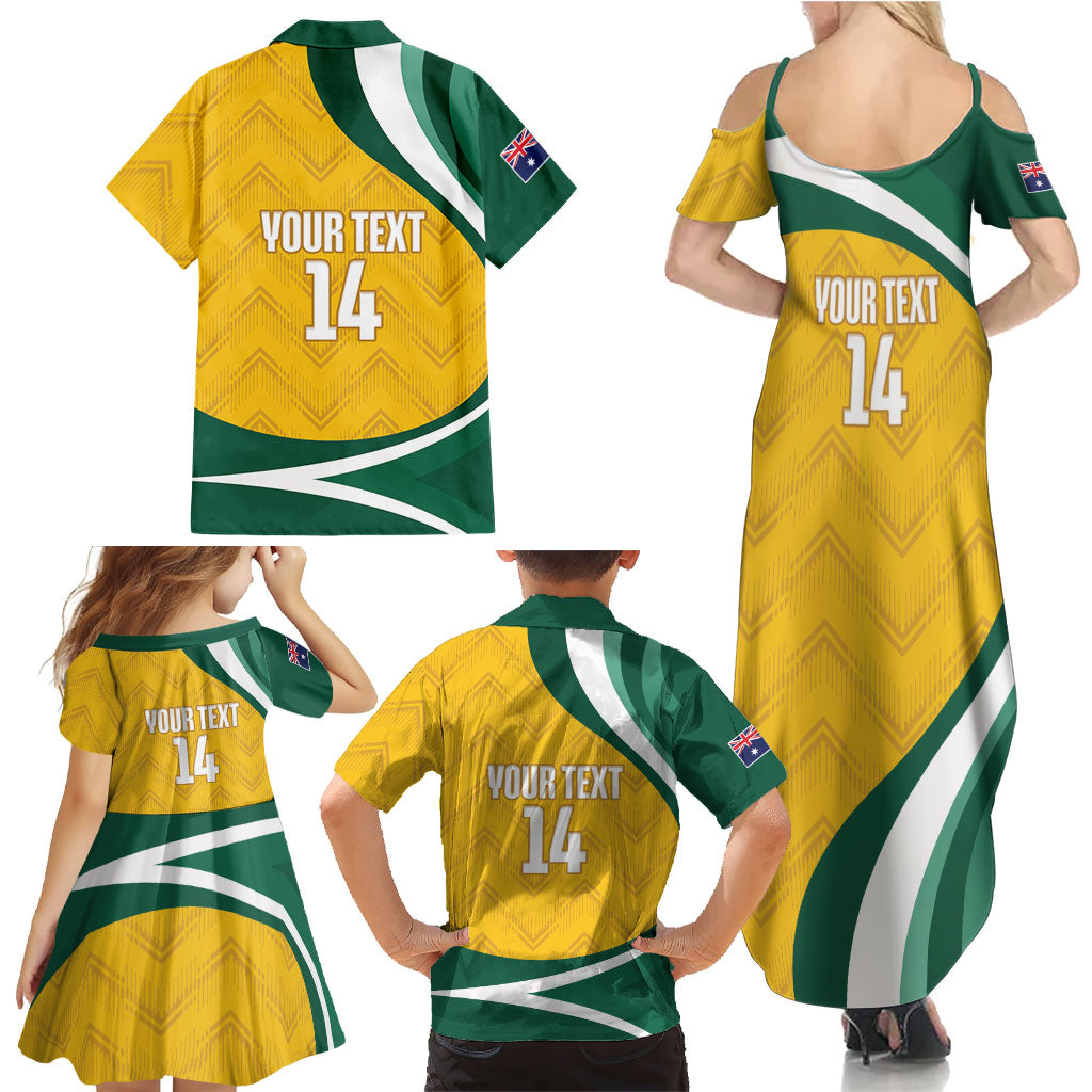 Australia 2026 Soccer Custom Family Matching Summer Maxi Dress and Hawaiian Shirt Go Socceroos Kangaroo Mascot Yellow Sporty