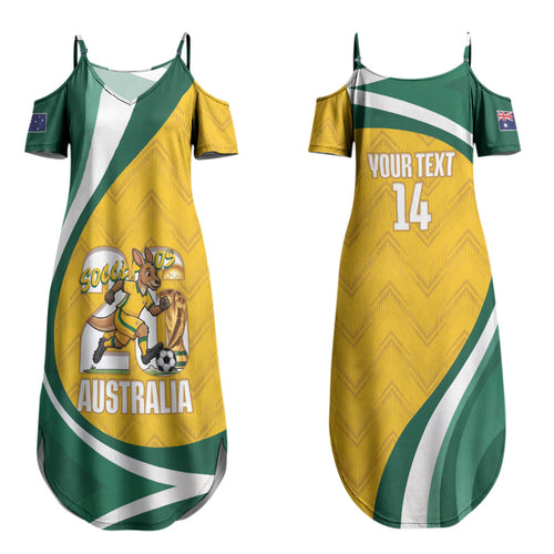 Australia 2026 Soccer Custom Family Matching Summer Maxi Dress and Hawaiian Shirt Go Socceroos Kangaroo Mascot Yellow Sporty