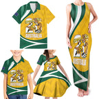 Australia 2026 Soccer Custom Family Matching Tank Maxi Dress and Hawaiian Shirt Go Socceroos Kangaroo Mascot Yellow Sporty