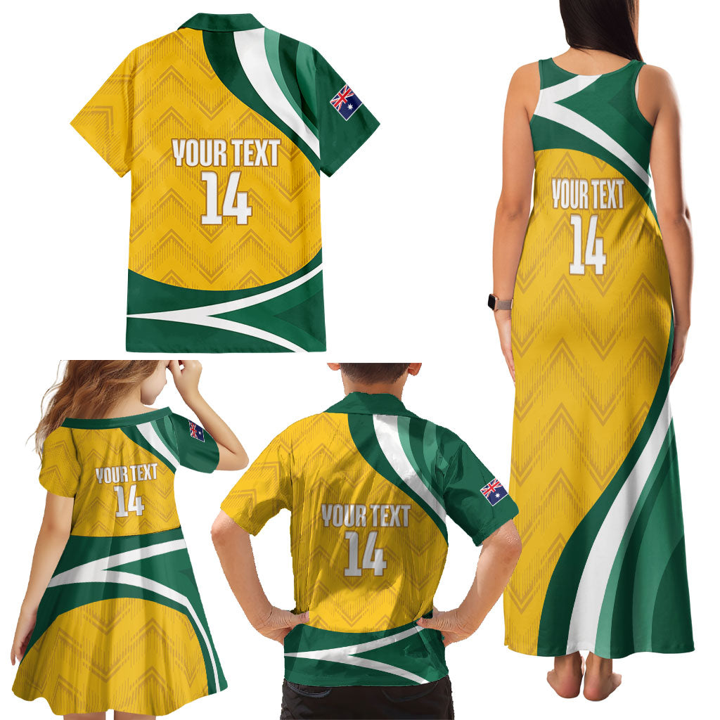 Australia 2026 Soccer Custom Family Matching Tank Maxi Dress and Hawaiian Shirt Go Socceroos Kangaroo Mascot Yellow Sporty