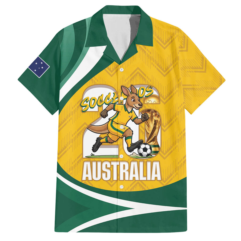 Australia 2026 Soccer Custom Hawaiian Shirt Go Socceroos Kangaroo Mascot Yellow Sporty