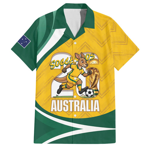Australia 2026 Soccer Custom Hawaiian Shirt Go Socceroos Kangaroo Mascot Yellow Sporty