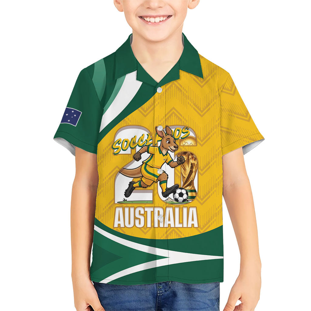 Australia 2026 Soccer Custom Hawaiian Shirt Go Socceroos Kangaroo Mascot Yellow Sporty
