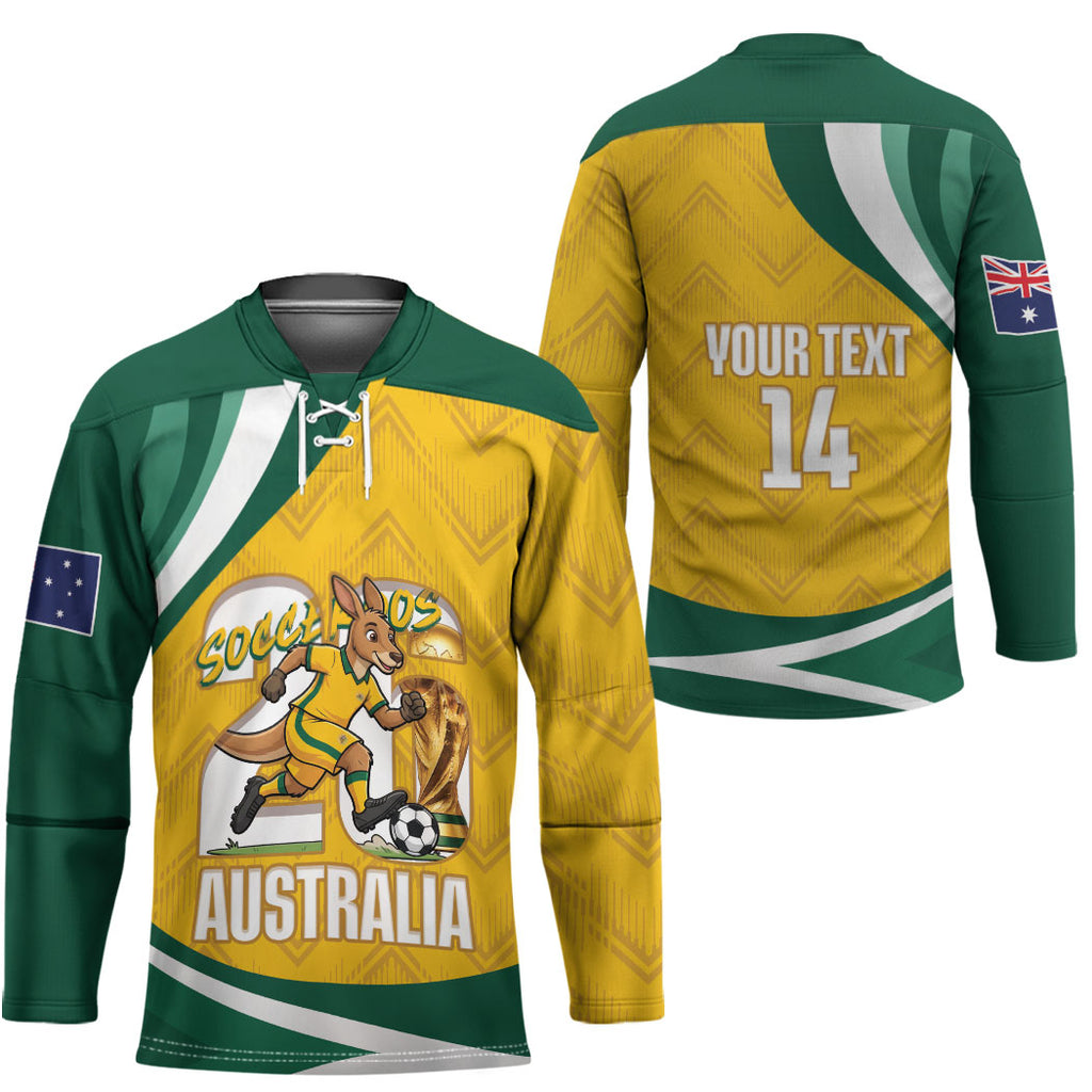 Australia 2026 Soccer Custom Hockey Jersey Go Socceroos Kangaroo Mascot Yellow Sporty