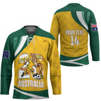 Australia 2026 Soccer Custom Hockey Jersey Go Socceroos Kangaroo Mascot Yellow Sporty