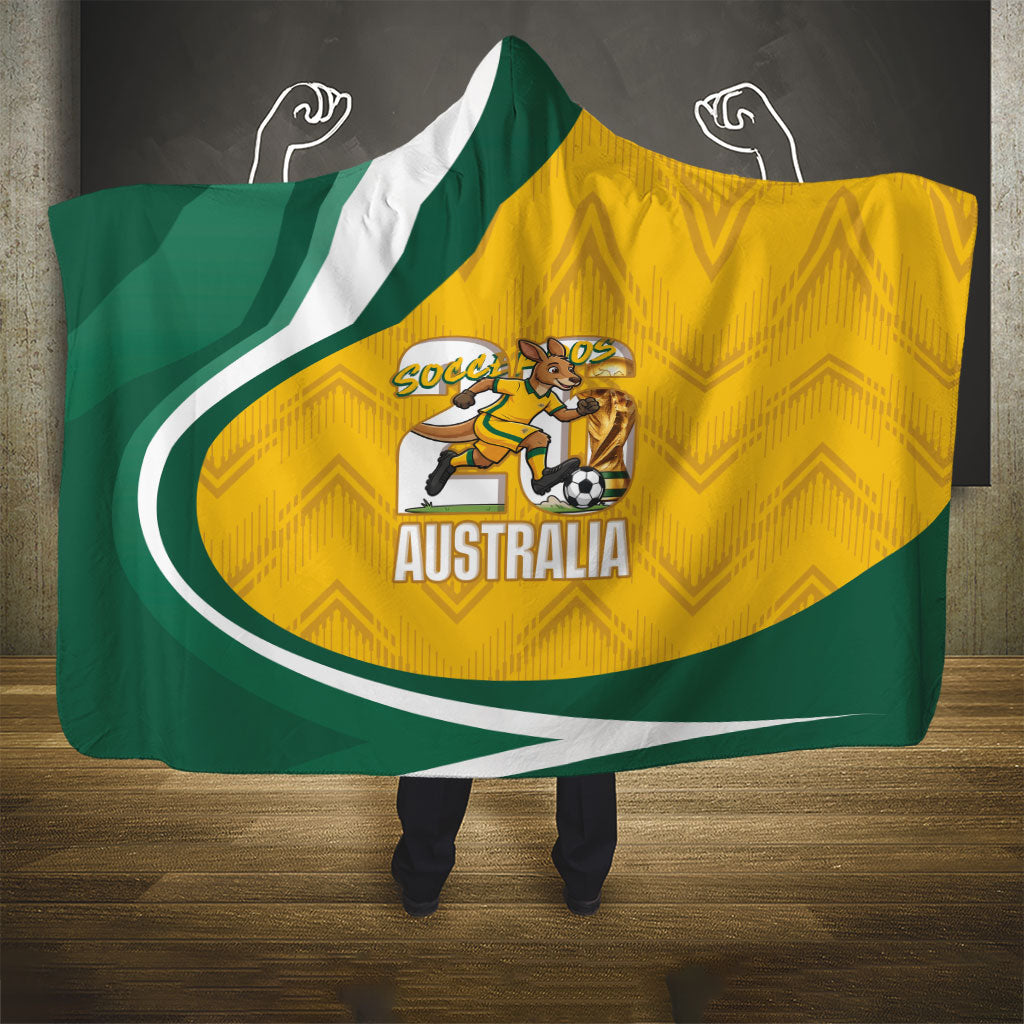 Australia 2026 Soccer Hooded Blanket Go Socceroos Kangaroo Mascot Yellow Sporty