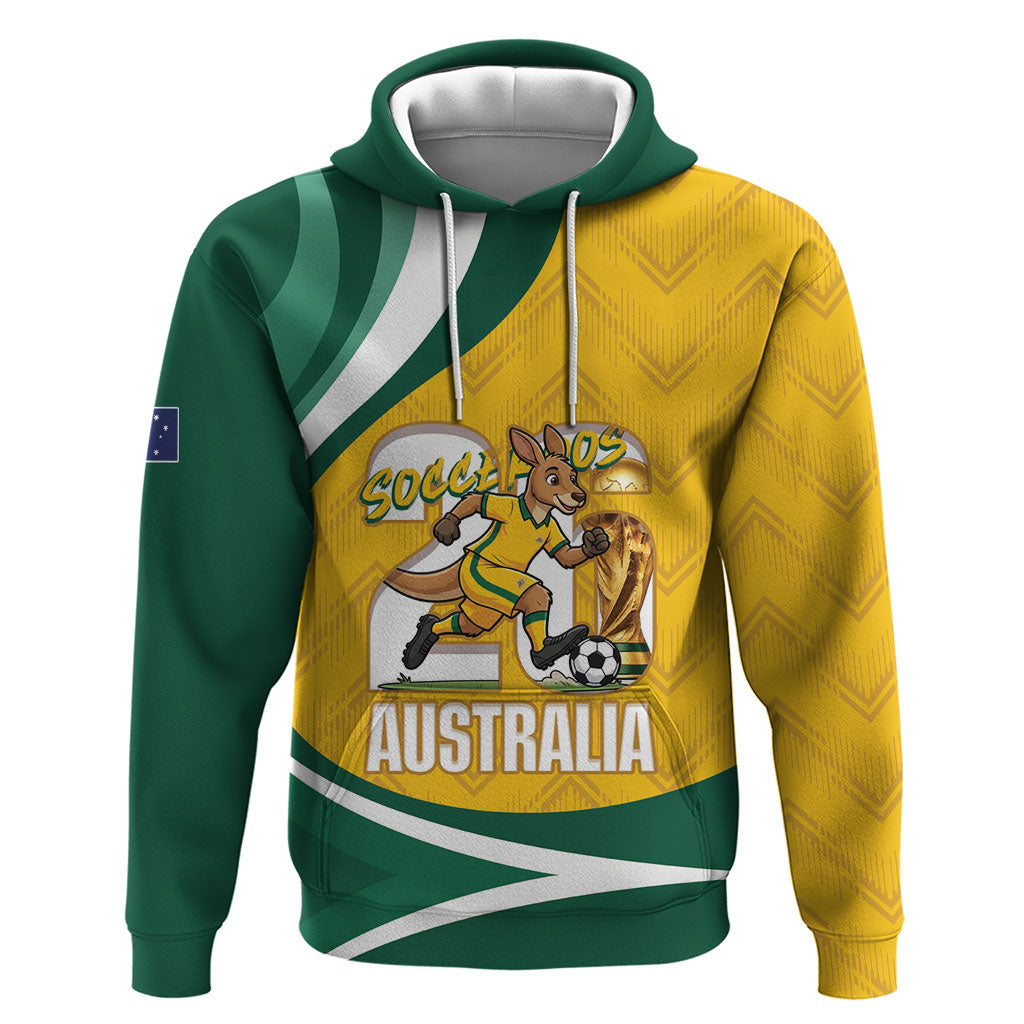 Australia 2026 Soccer Custom Hoodie Go Socceroos Kangaroo Mascot Yellow Sporty