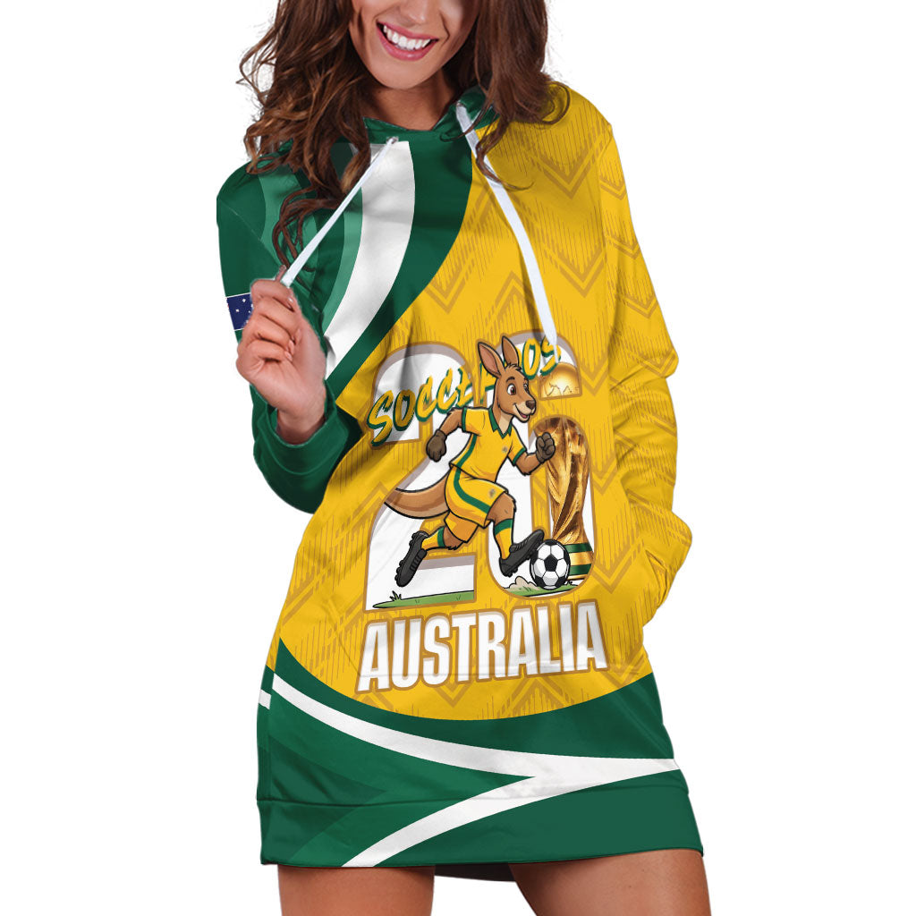 Australia 2026 Soccer Custom Hoodie Dress Go Socceroos Kangaroo Mascot Yellow Sporty