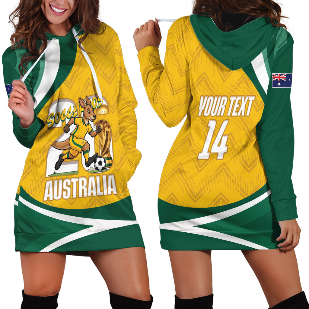Australia 2026 Soccer Custom Hoodie Dress Go Socceroos Kangaroo Mascot Yellow Sporty