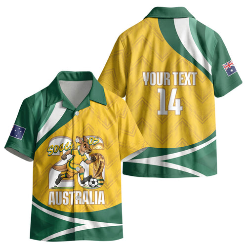 Australia 2026 Soccer Custom Kid Hawaiian Shirt Go Socceroos Kangaroo Mascot Yellow Sporty LT14