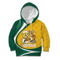 Australia 2026 Soccer Custom Kid Hoodie Go Socceroos Kangaroo Mascot Yellow Sporty