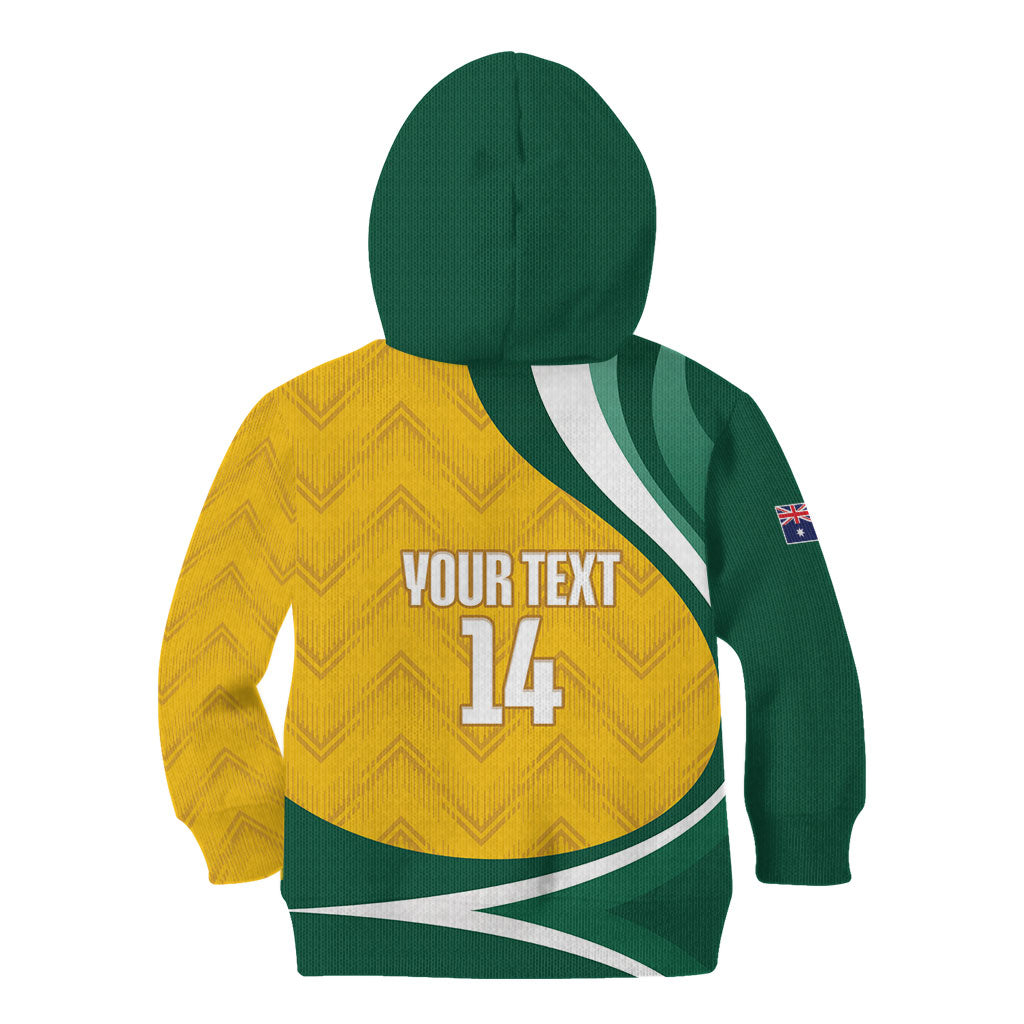 Australia 2026 Soccer Custom Kid Hoodie Go Socceroos Kangaroo Mascot Yellow Sporty