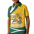 Australia 2026 Soccer Custom Kid Polo Shirt Go Socceroos Kangaroo Mascot Yellow Sporty