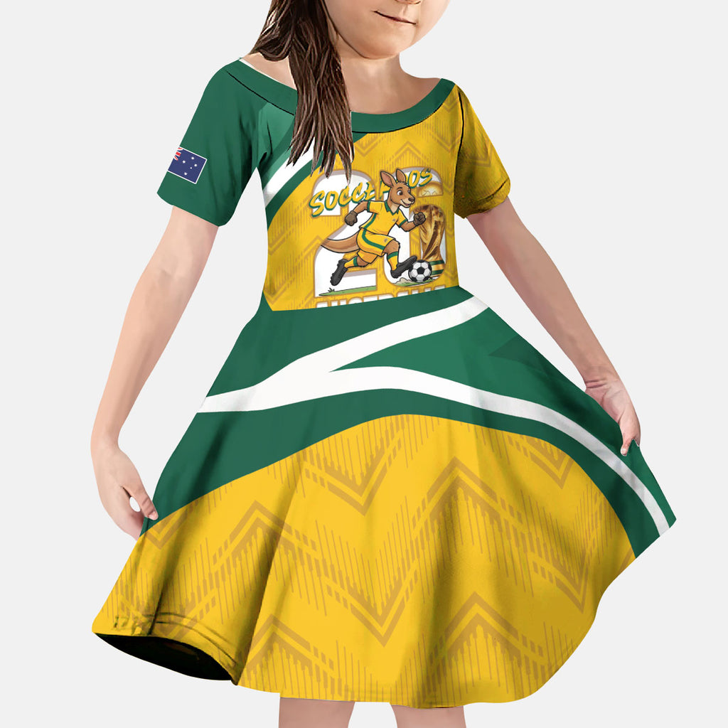 Australia 2026 Soccer Custom Kid Short Sleeve Dress Go Socceroos Kangaroo Mascot Yellow Sporty