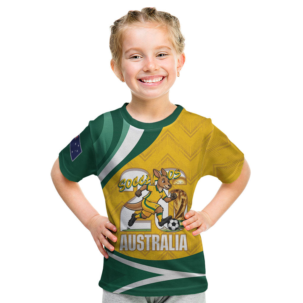 Australia 2026 Soccer Custom Kid T Shirt Go Socceroos Kangaroo Mascot Yellow Sporty