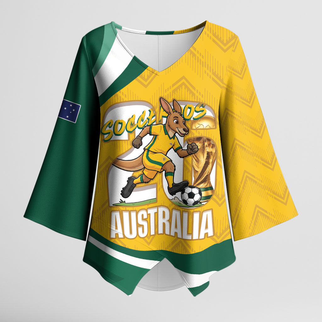 Australia 2026 Soccer Custom Kimono Sleeve Blouse Go Socceroos Kangaroo Mascot Yellow Sporty