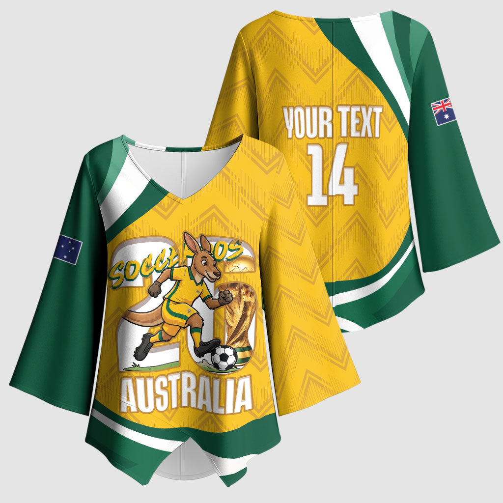 Australia 2026 Soccer Custom Kimono Sleeve Blouse Go Socceroos Kangaroo Mascot Yellow Sporty