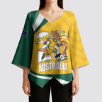 Australia 2026 Soccer Custom Kimono Sleeve Blouse Go Socceroos Kangaroo Mascot Yellow Sporty