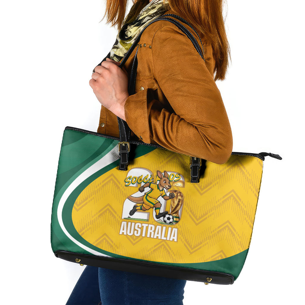 Australia 2026 Soccer Leather Tote Bag Go Socceroos Kangaroo Mascot Yellow Sporty