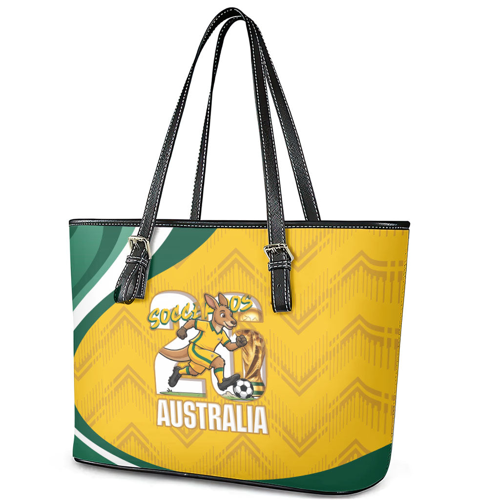 Australia 2026 Soccer Leather Tote Bag Go Socceroos Kangaroo Mascot Yellow Sporty