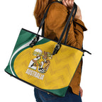 Australia 2026 Soccer Leather Tote Bag Go Socceroos Kangaroo Mascot Yellow Sporty