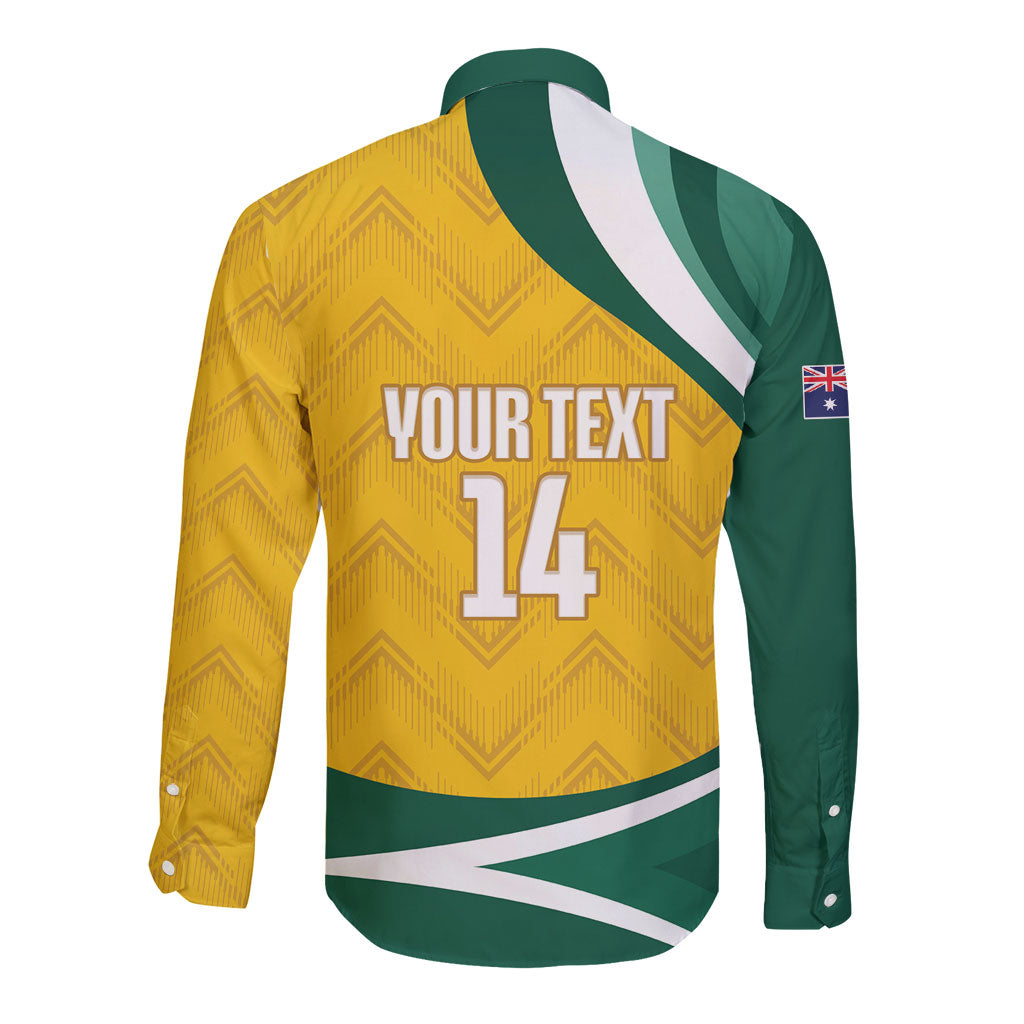 Australia 2026 Soccer Custom Long Sleeve Button Shirt Go Socceroos Kangaroo Mascot Yellow Sporty