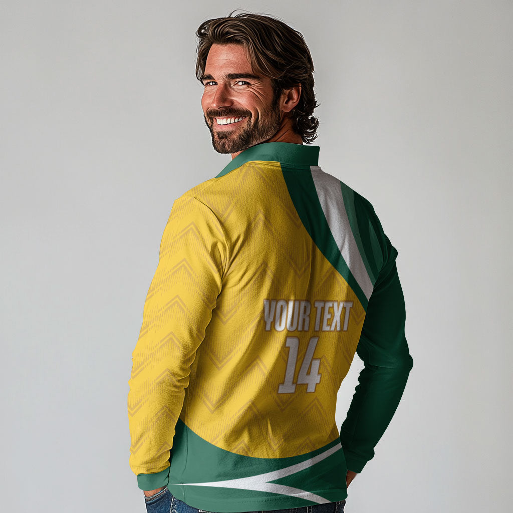 Australia 2026 Soccer Custom Long Sleeve Polo Shirt Go Socceroos Kangaroo Mascot Yellow Sporty