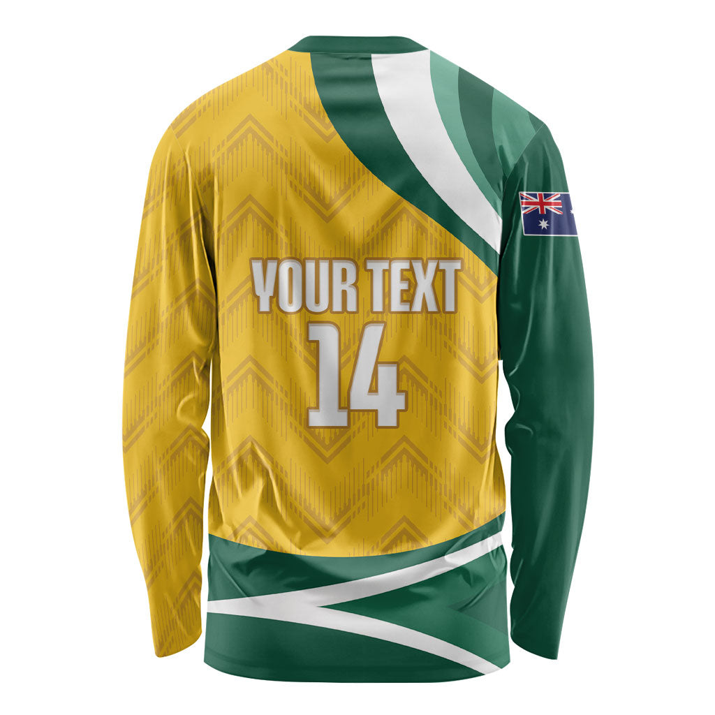 Australia 2026 Soccer Custom Long Sleeve Shirt Go Socceroos Kangaroo Mascot Yellow Sporty