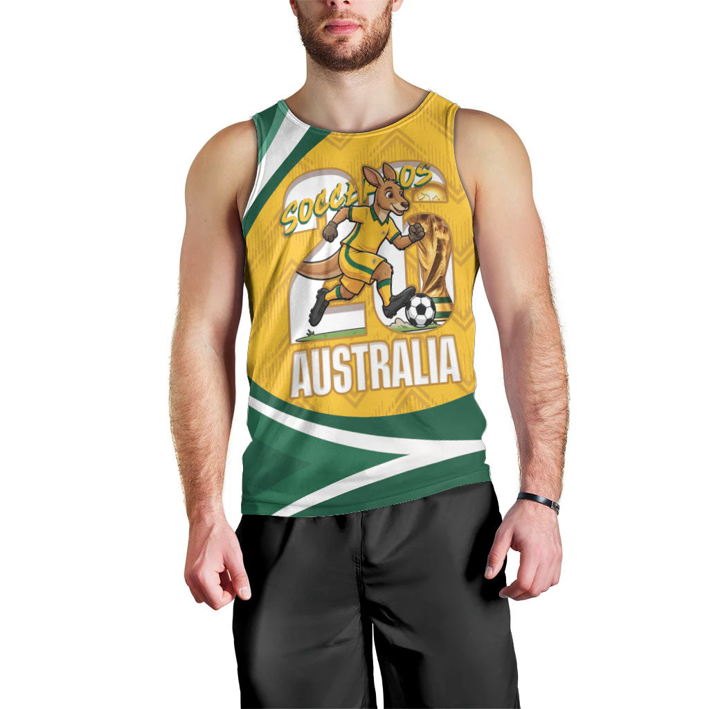 Australia 2026 Soccer Custom Men Tank Top Go Socceroos Kangaroo Mascot Yellow Sporty